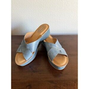 Kork-Ease Amboy Crisscross Blue Leather Women’s Slide Sandals Size 8M EUC